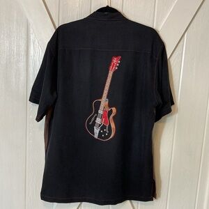RARE Tori Richard Silk Brown/ Black Guitar Button Down Shirt